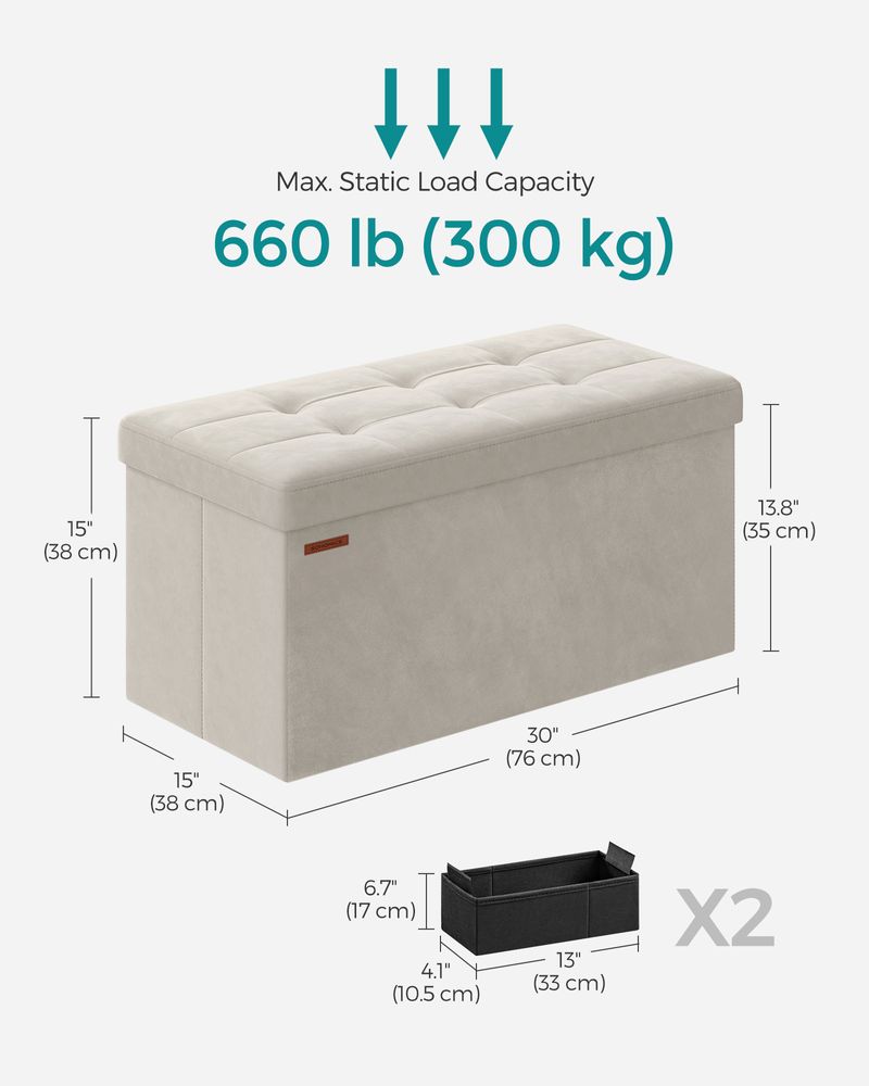 SONGMICS Storage Ottoman Bench with Storage Chest, Load up to 660 lb