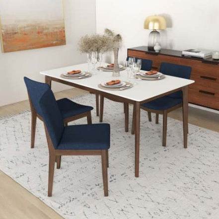 Laura Blue Linen Solid Wood Dining Chair  Set Of 2 Mid-Century Modern Style