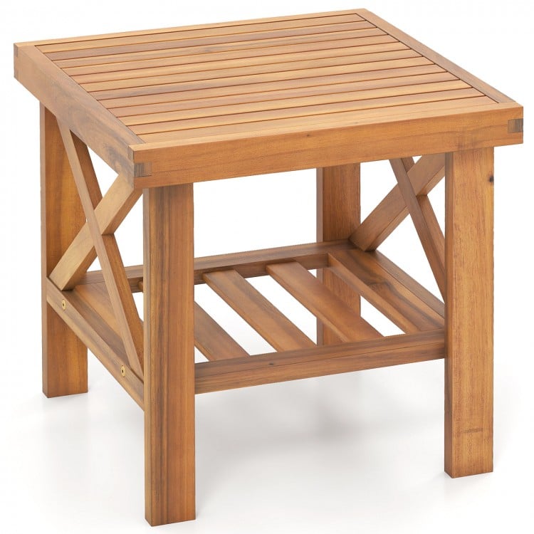 Outdoor Side Table with Storage Shelf for Small Space