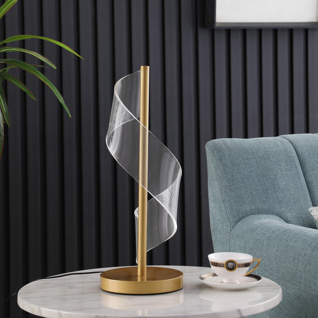 19" Gold Modern Swirl Metal and Acrylic LED Table Lamp