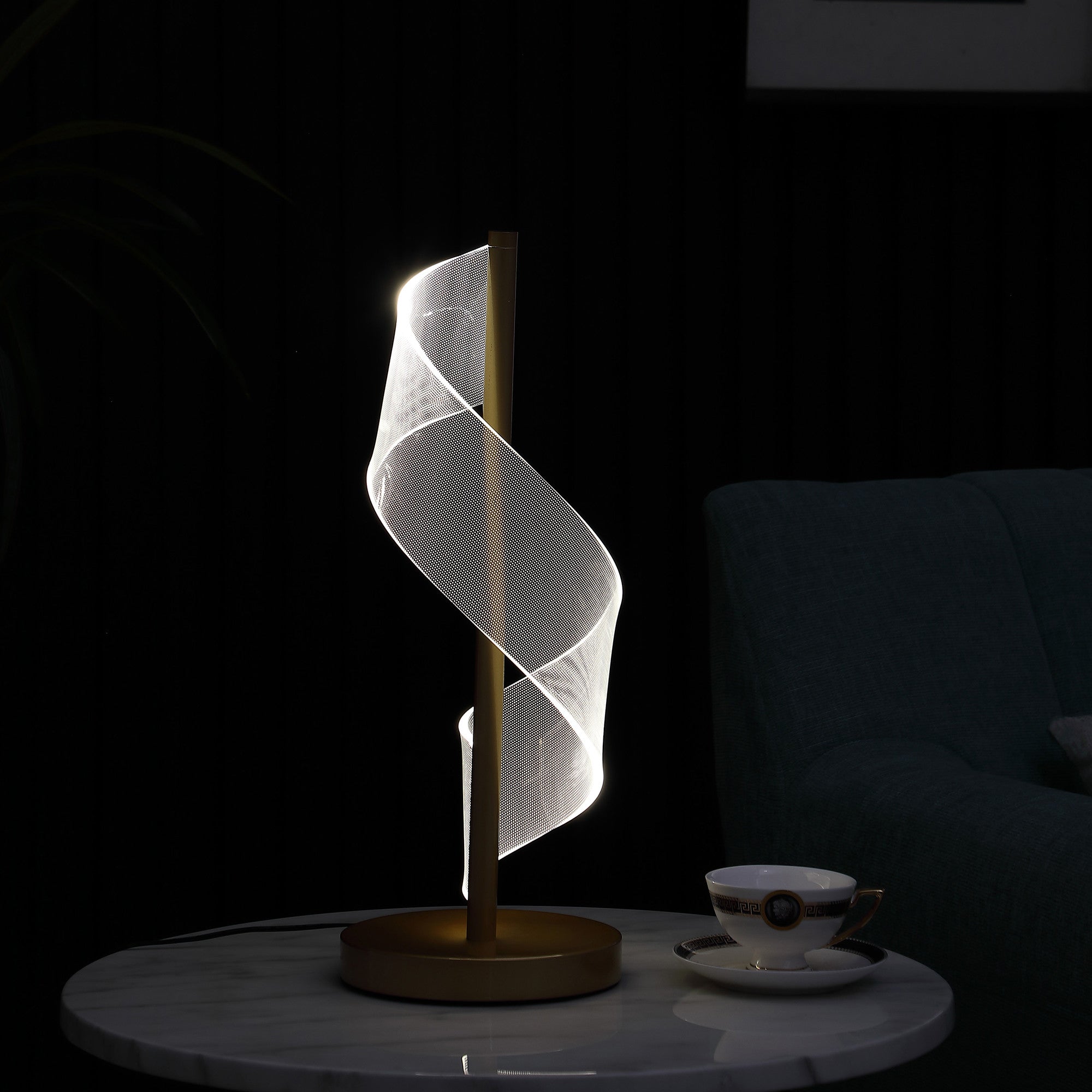 19" Gold Modern Swirl Metal and Acrylic LED Table Lamp