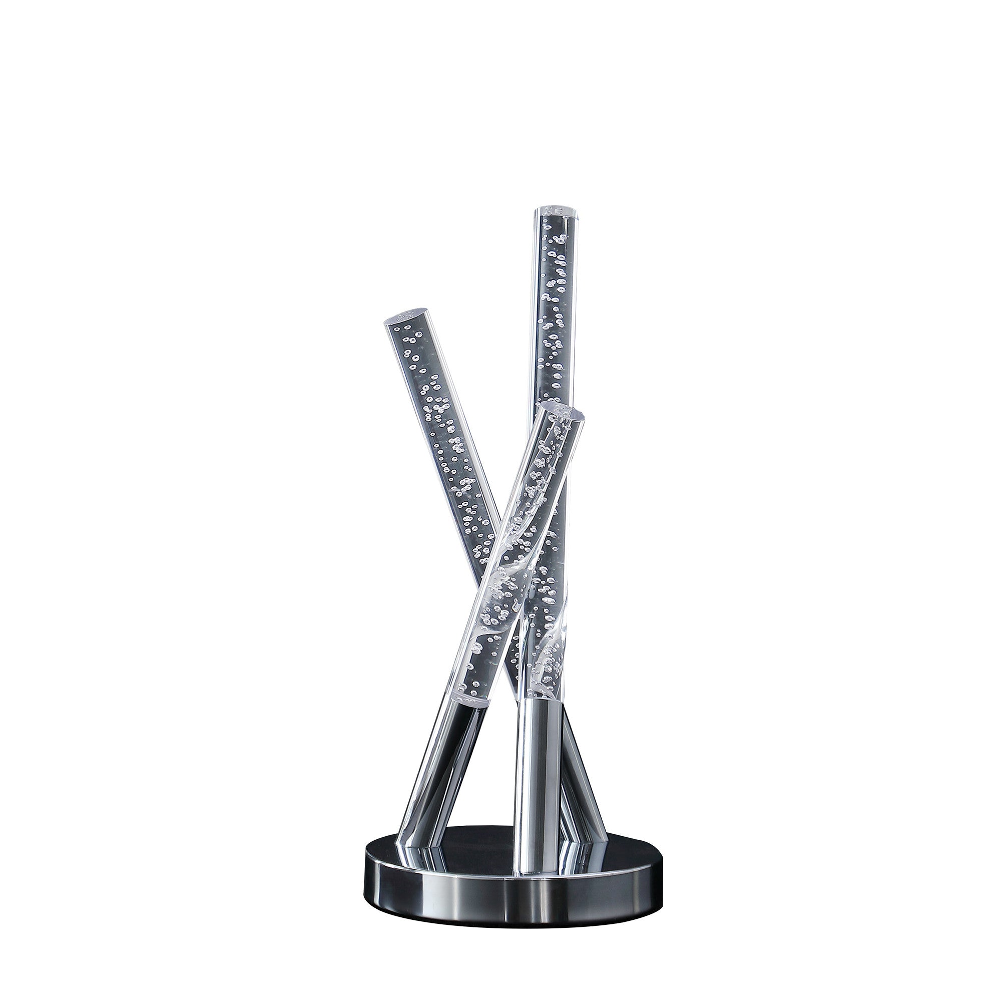 15" Silver Acrylic and Metal Three Rod Abstract Table Lamp