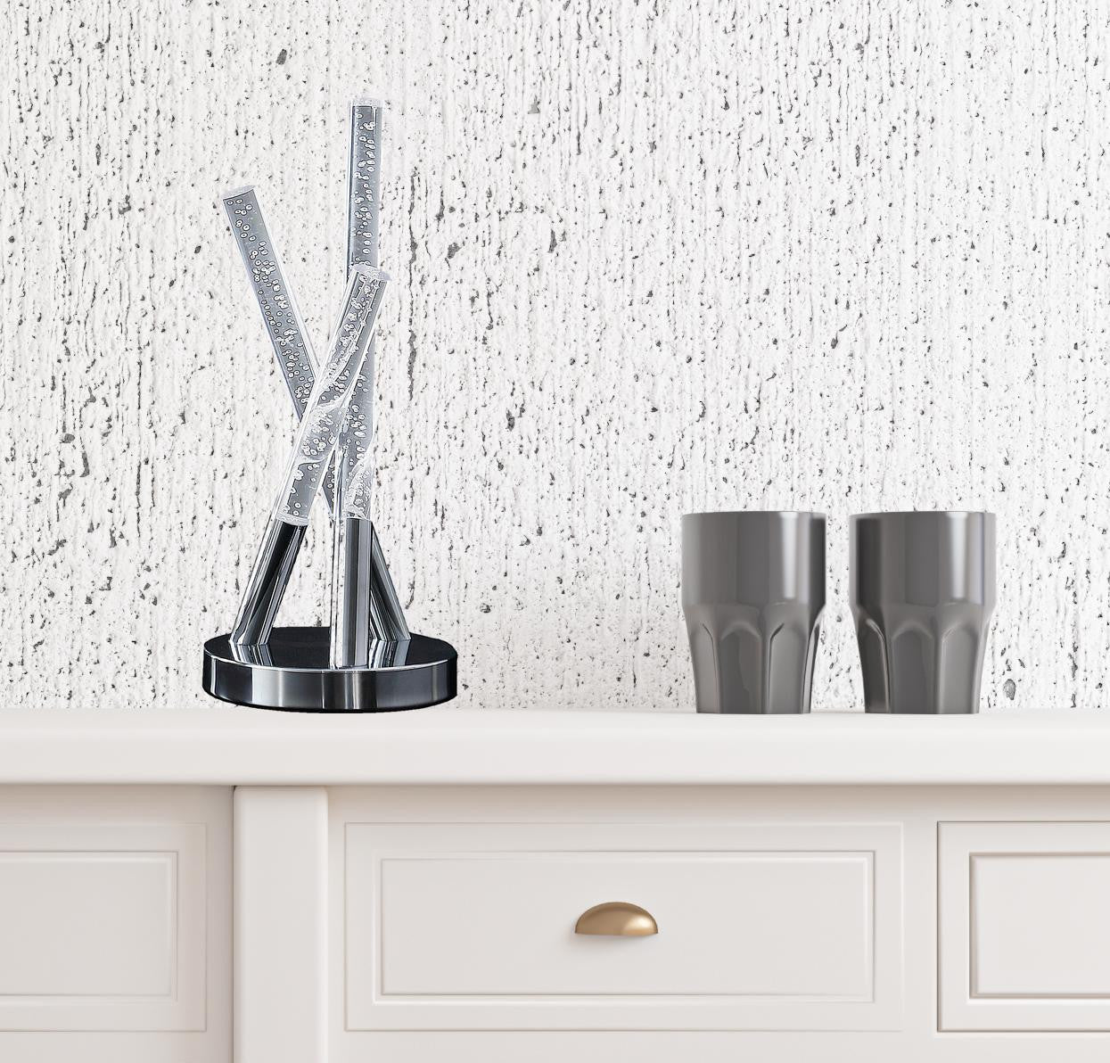 15" Silver Acrylic and Metal Three Rod Abstract Table Lamp