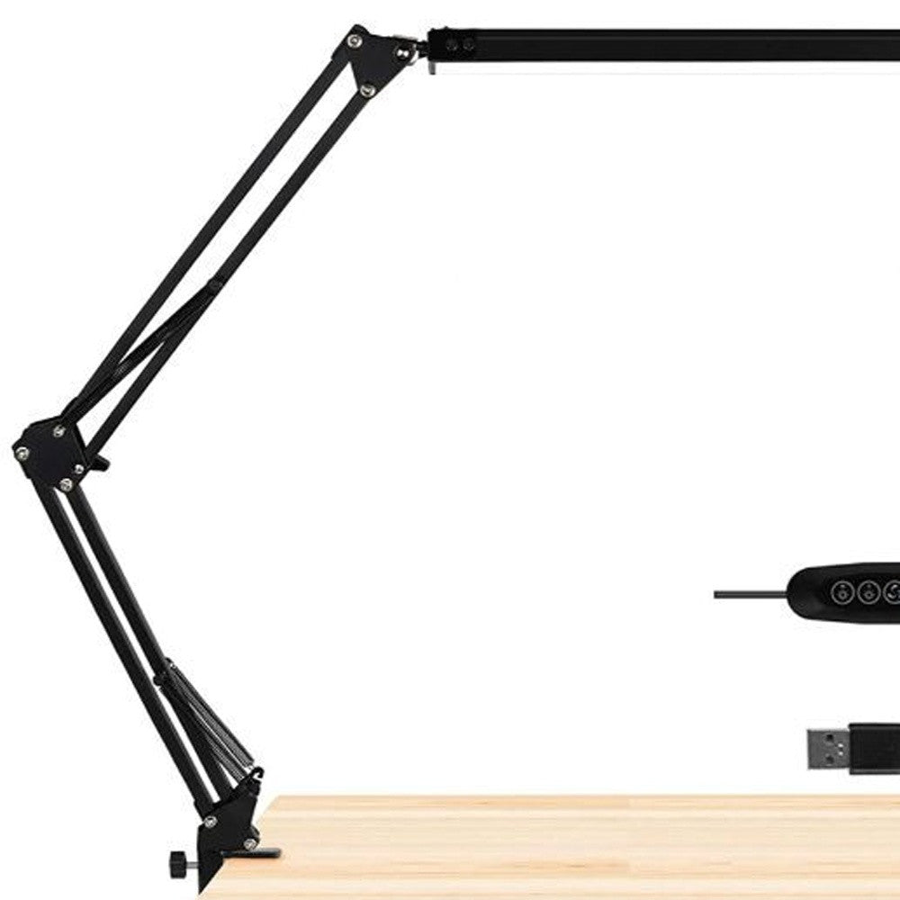 17" Black Metal USB Adjustable Swing Arm LED Desk Lamp with Clamp