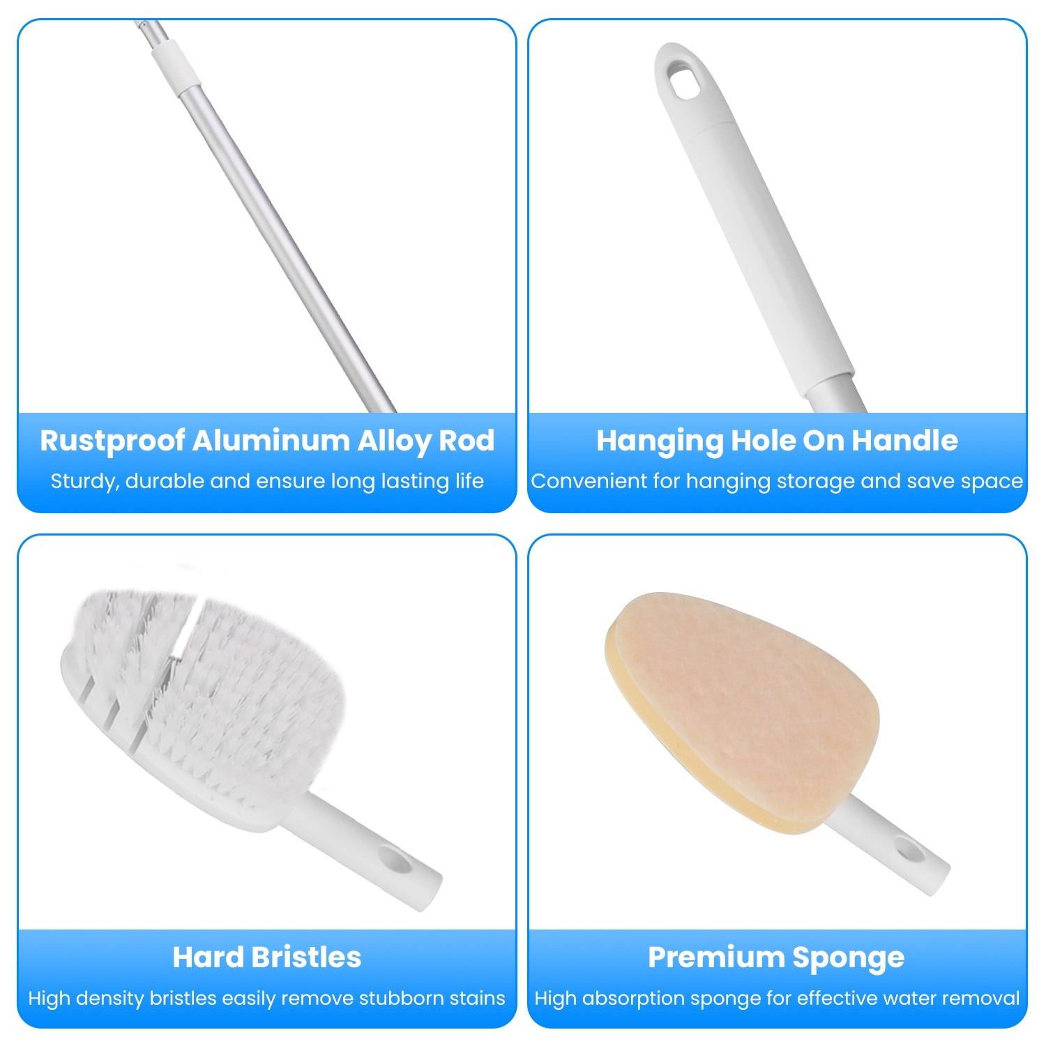 3 in 1 Tub And Tile Scrubber Cleaning Brush With 42.91in Long Handle Length Adjustable Rod Shower Cleaning Brush With Sponge Hard Bristles Gap Brush