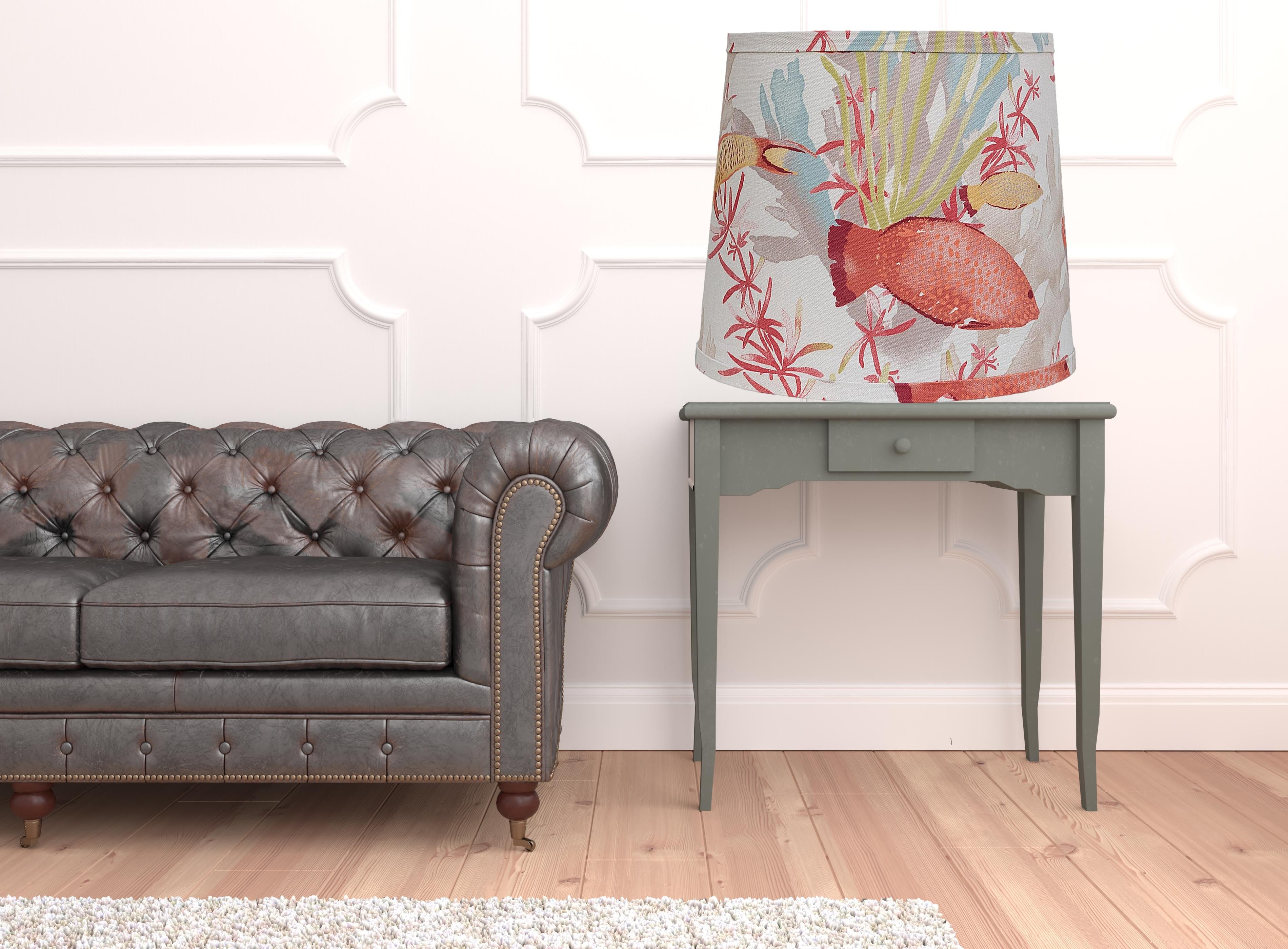 30" Taupe Standard Table Lamp With Fish Pattern Shade