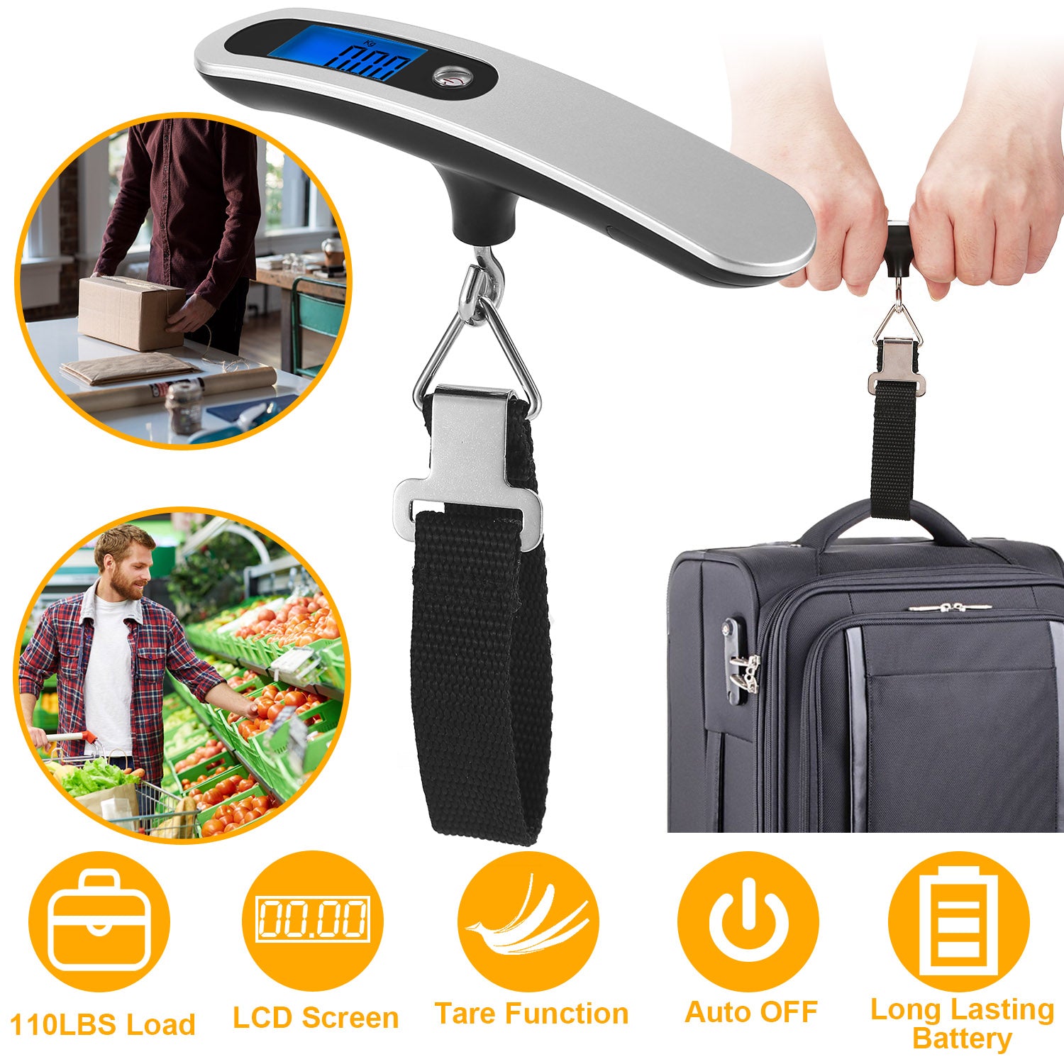 Portable Digital Luggage Scale 50kg/10g LCD Hanging Luggage Scale Electronic Digital Weight Scale for Travel Household