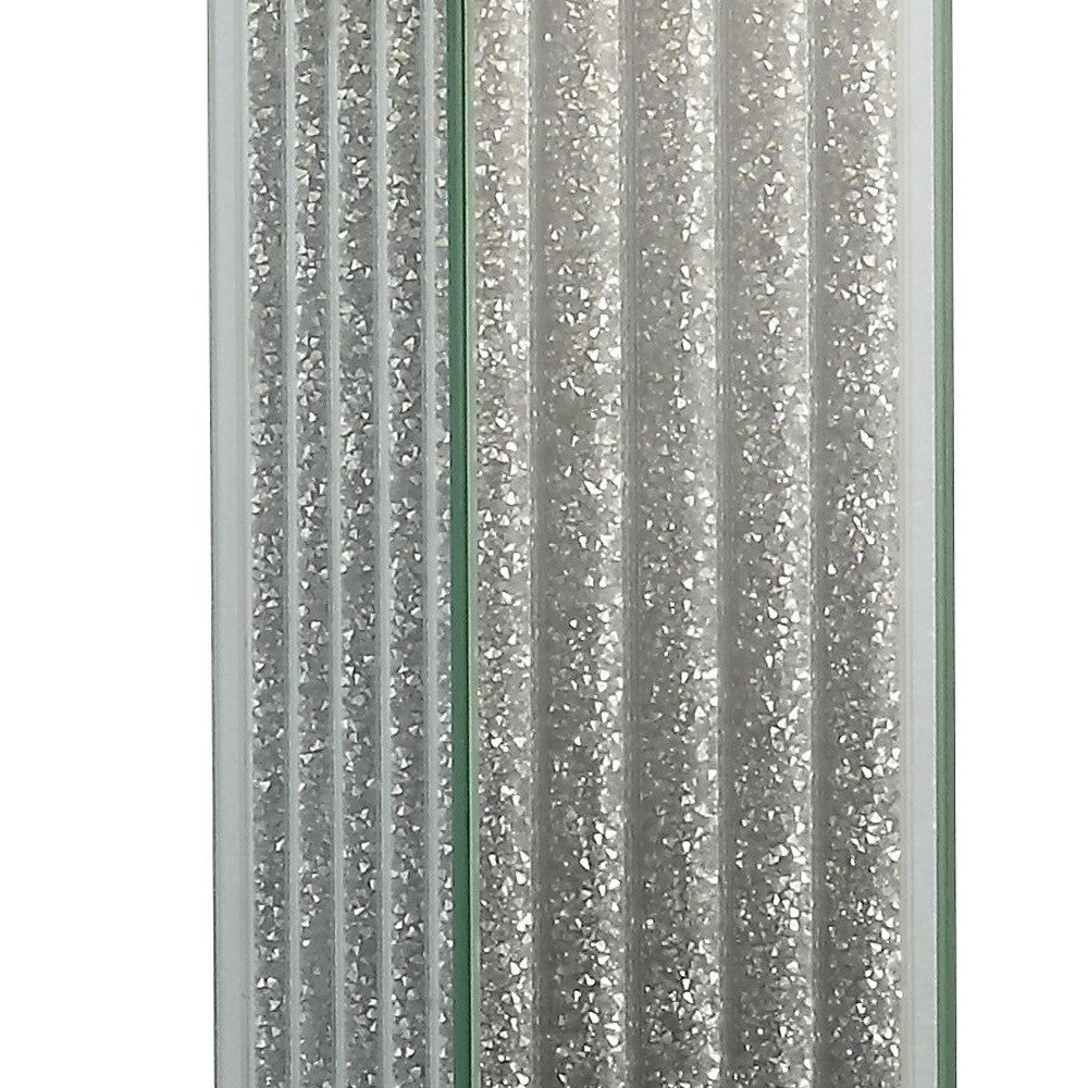 30" Mirrored Glass and Faux Stone Column Table Lamp With White Square Shade