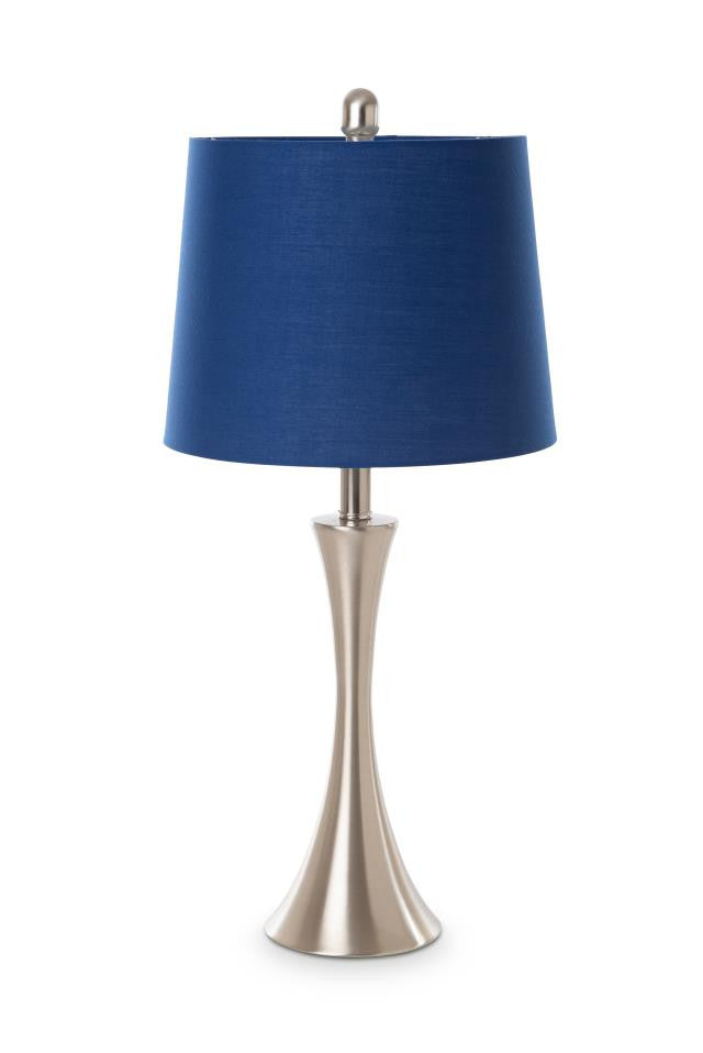 Set Of Two 26" Silver Metal Table Lamps With Blue Empire Shade