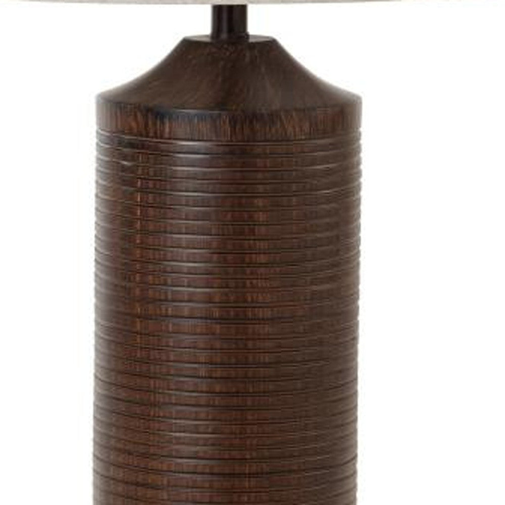 31" Brown Usb Table Lamps With Beige Drum Shade