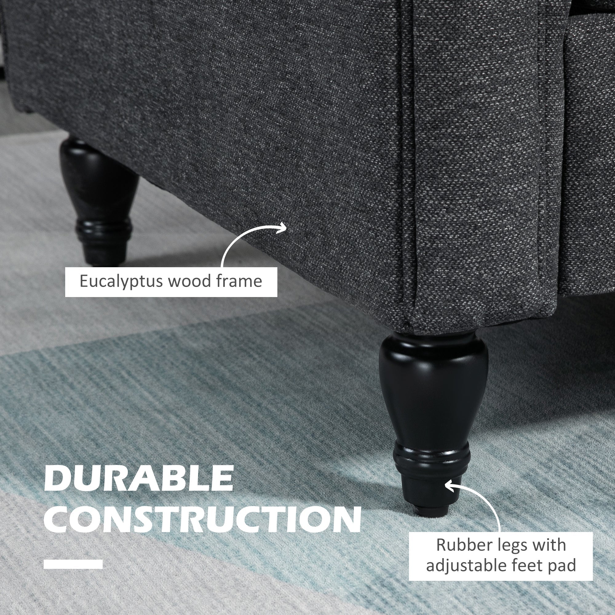 HOMCOM 57.75" Dark Grey Loveseat - Cozy 2-Seater Sofa with Curved Armrests, Throw Cushions & Rubber Wood Legs