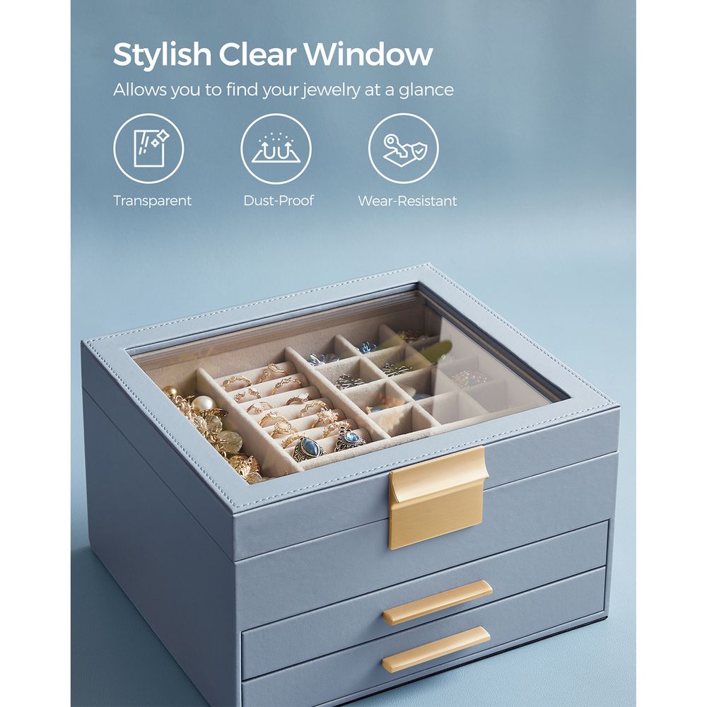 SONGMICS Jewelry Box with Glass Lid