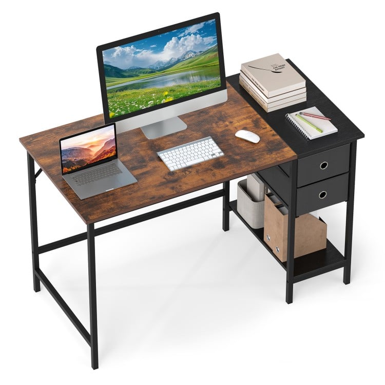 48 Inch Computer Desk with 2 Fabric Drawers Industrial Home Office Desk-Rustic Brown