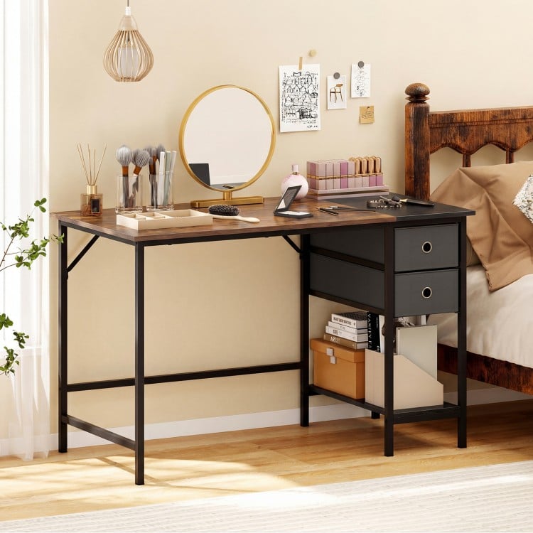 48 Inch Computer Desk with 2 Fabric Drawers Industrial Home Office Desk-Rustic Brown
