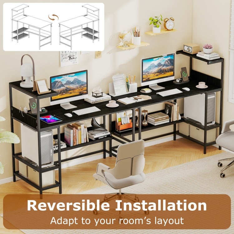 48 Inch Computer Desk with Power Outlets and Storage Shelves-Black