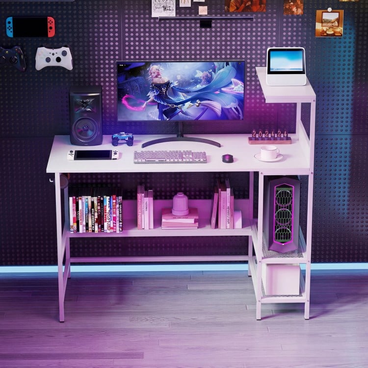 48 Inch Computer Desk with Power Outlets and Storage Shelves-White