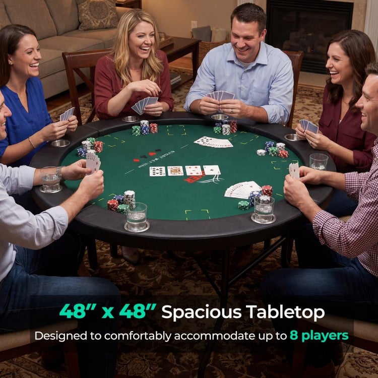 48 Inch Foldable Poker Table with 8 Cup Holders and Padded Edges-Green