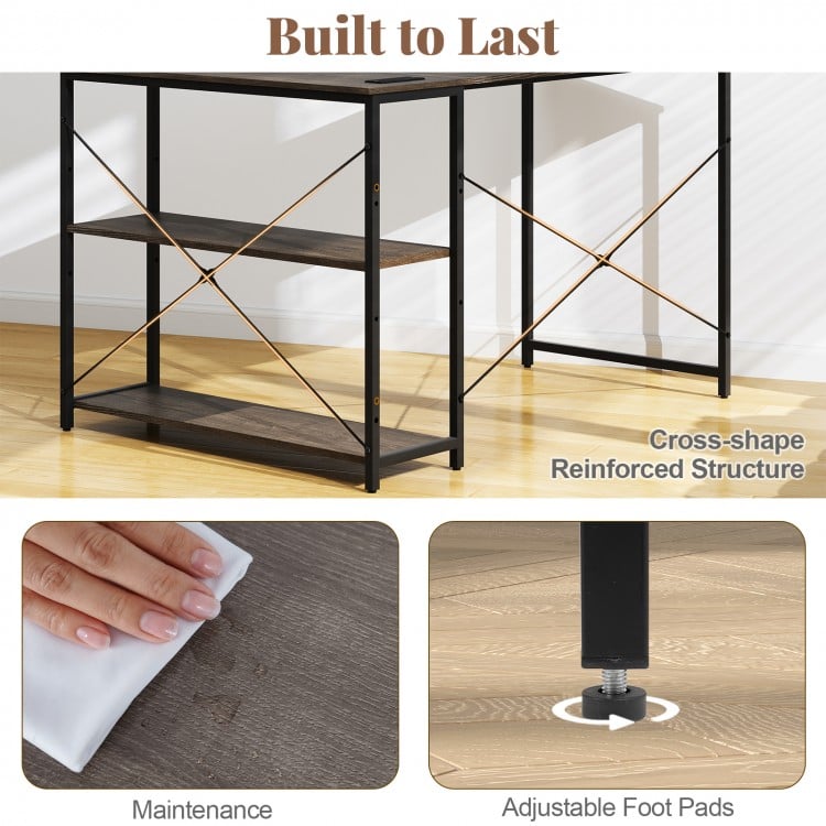 48 Inch Reversible L Shaped Computer Desk with Adjustable Shelf-Gray