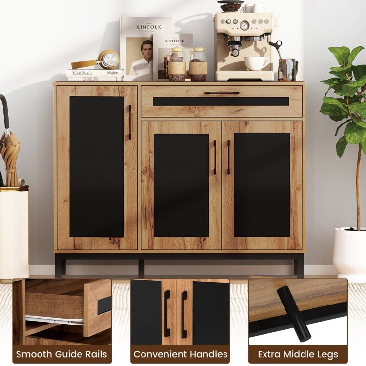 48 Inch Sideboard Buffet Cabinet with Drawer and Metal Legs-Natural