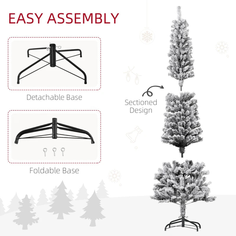 HOMCOM Flocked Pencil Christmas Tree with Realistic Branch Tips, Folding Metal Stand, Multicolor