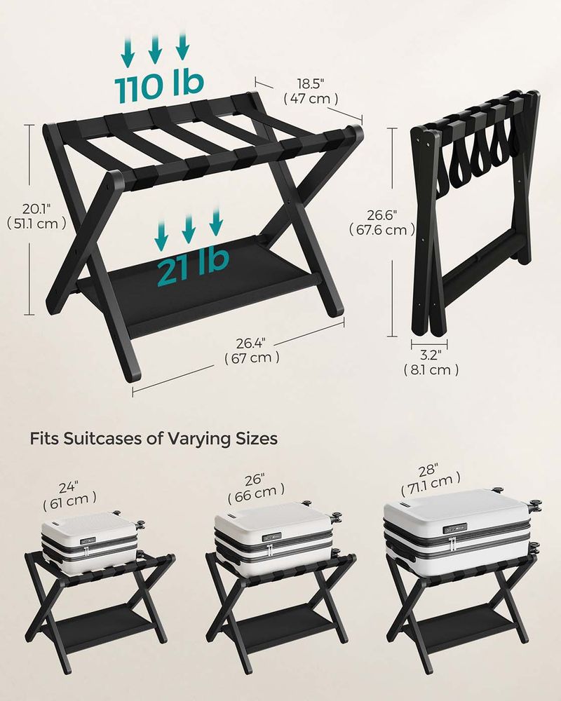 SONGMICS Folding Suitcase Stand with Storage Shelf
