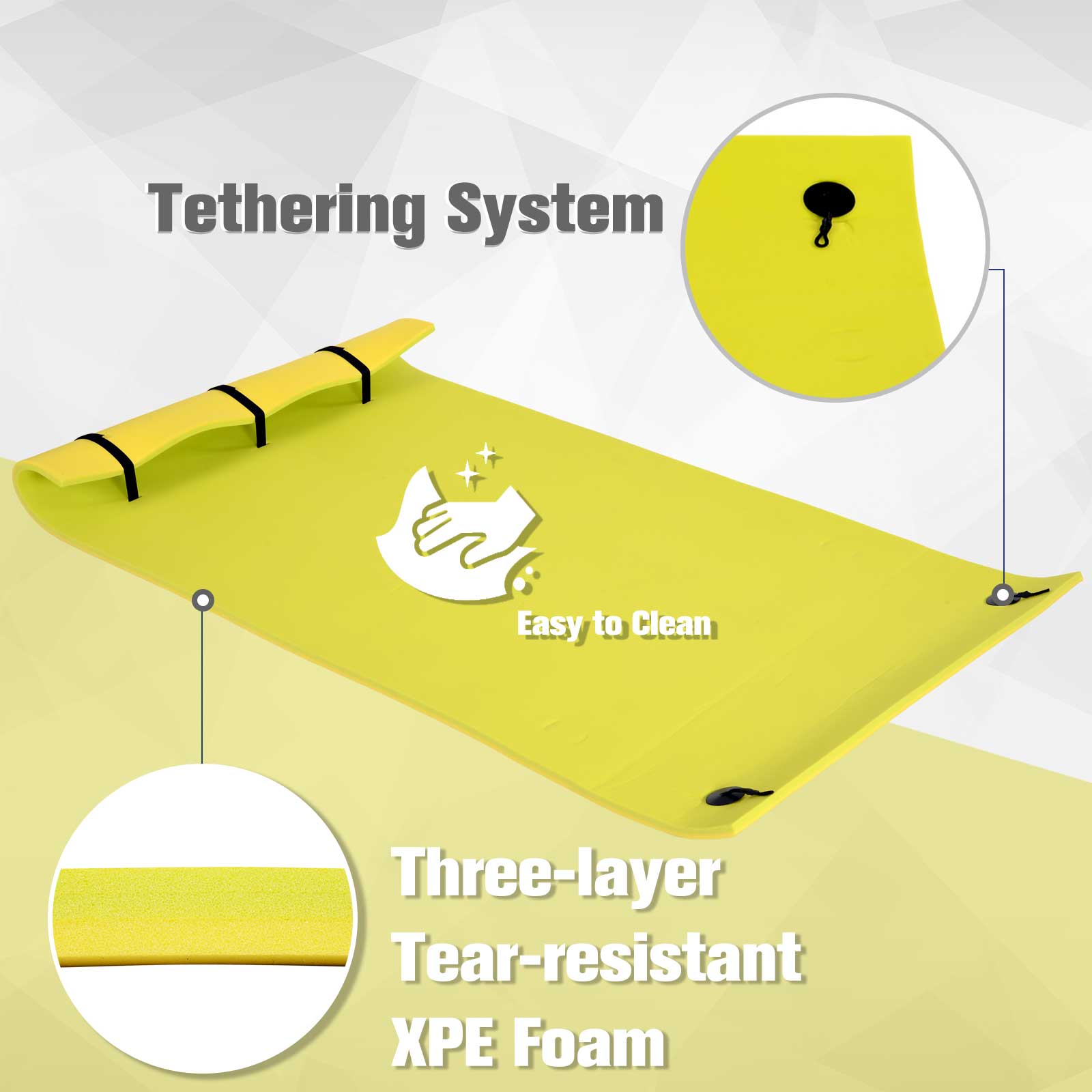 Soozier 9.8FT Floating Water Mat Float Pad Used in Lake Pool Water Beach Sea Ocean for Adults and Kids Yellow