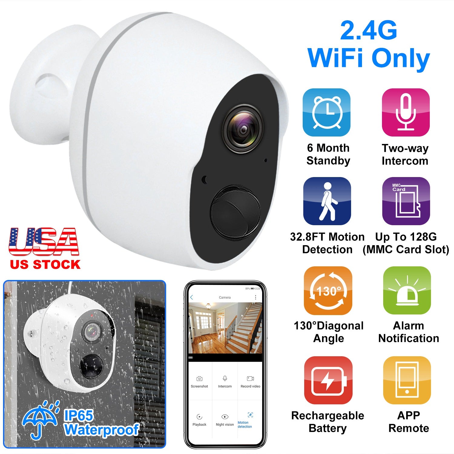1080P FHD WiFi IP Camera Two-Way Audio Security Surveillance Camera IP65 Waterproof Motion Sensor Night Vision Network Camcorder APP Control For Kids