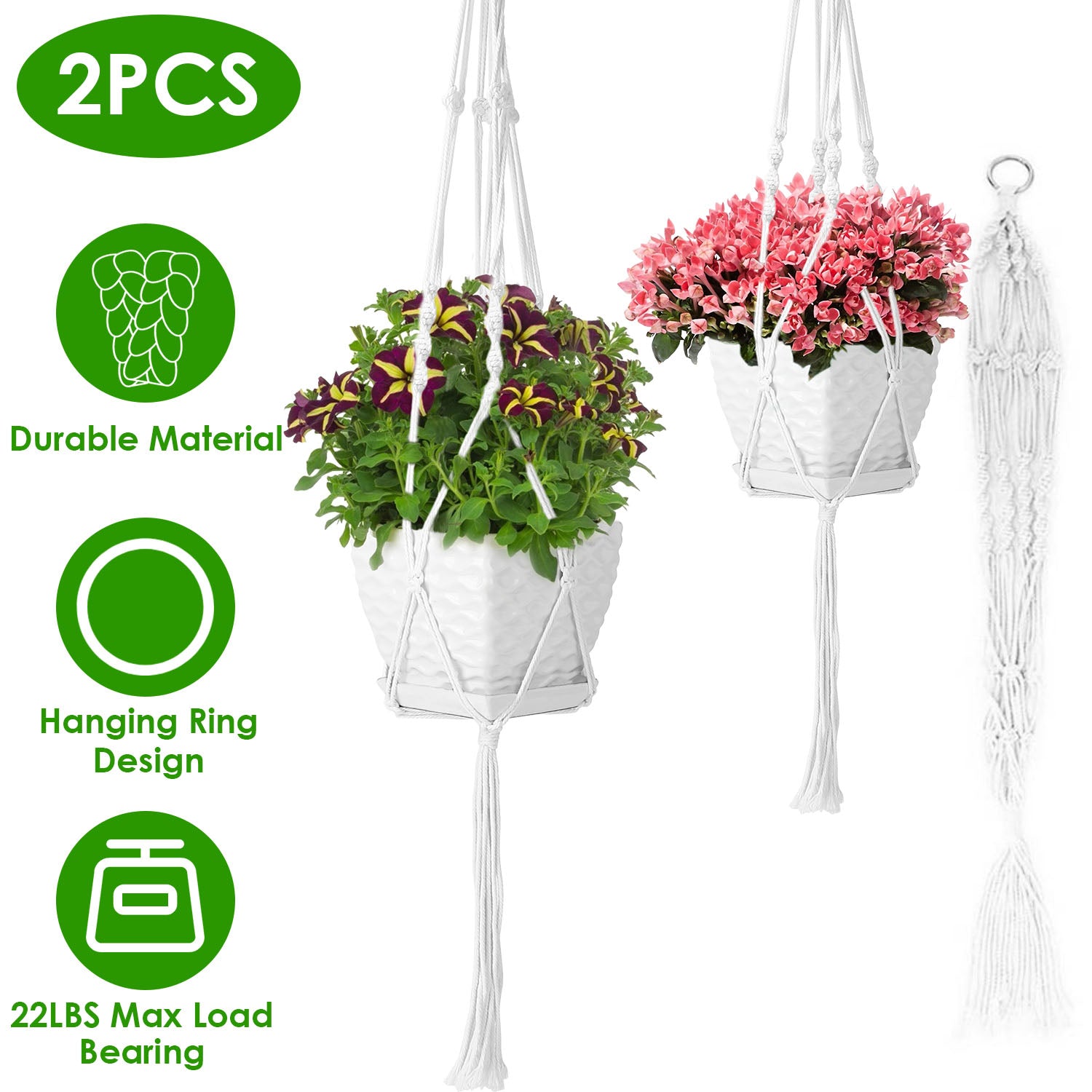 2Pcs Plant Hanger Flowerpot Net Bag 40in Cotton Rope Plant Hangers 4Legs Plant Hanger Fit For Round Or Square Plant Pot 4-11in