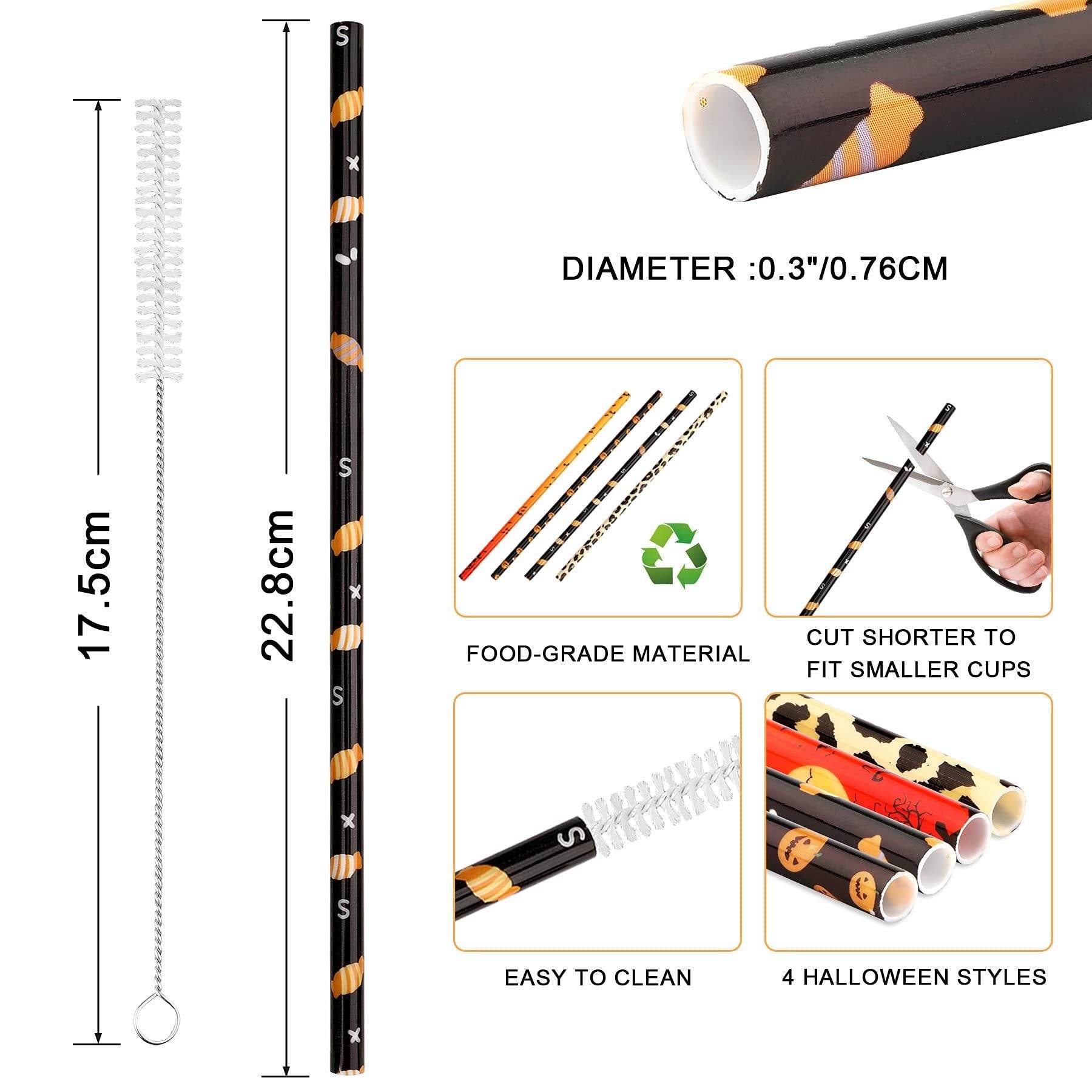 40 Pack Of 9 Inch BPA-Free Halloween Reusable Straws With Colorful Stripe Print Hard Straws For Mason Jars, Mason Glasses, Home Or Party Use, Comes With A Cleaning Brush-Selling On Amazon Is Prohibite