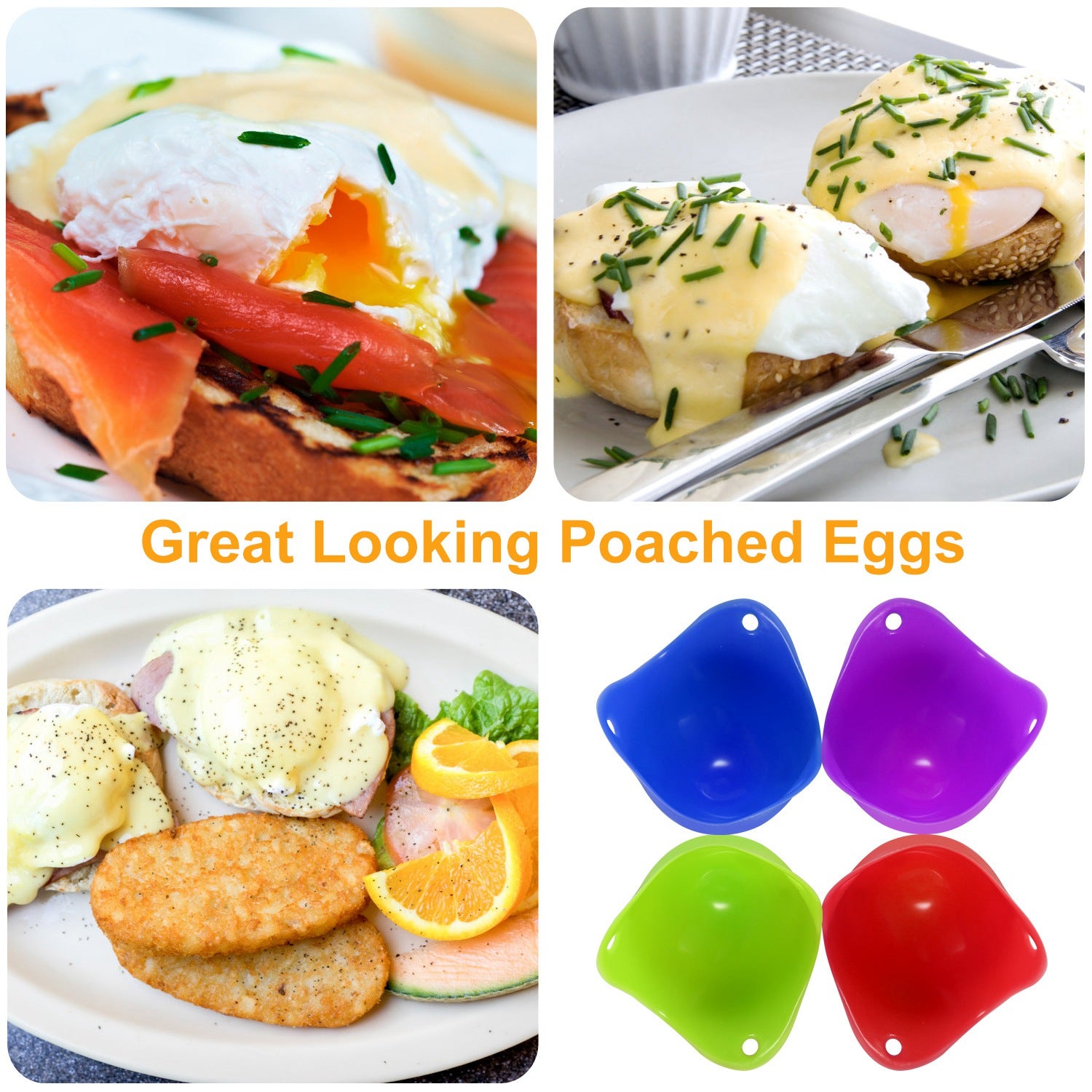 4 Pack Egg Poachers Silicone Egg Poaching Cups BPA Free Non-Stick Poached Egg Maker for Microwave Stovetop Egg Cooking