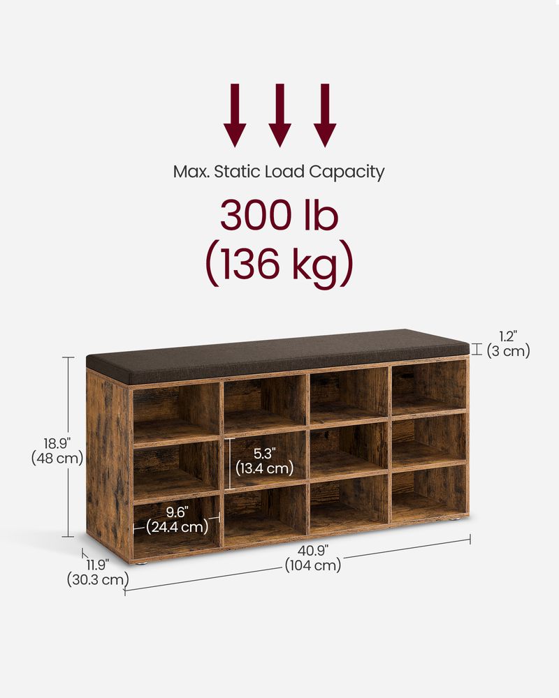 VASAGLE Shoe Bench with Cushion
