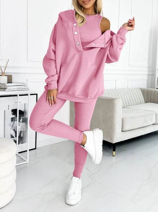 3pcs Women Hoodie Athleisure Outfit set sweatsuit set