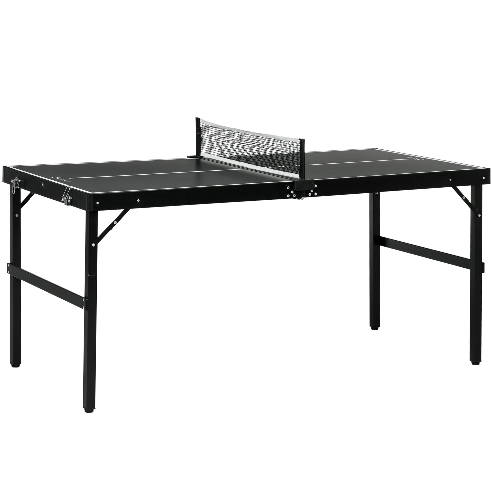 Soozier Mid-size Folding Table Tennis Table with Aluminium Frame, Portable Outdoor Ping Pong Table with Net, Black