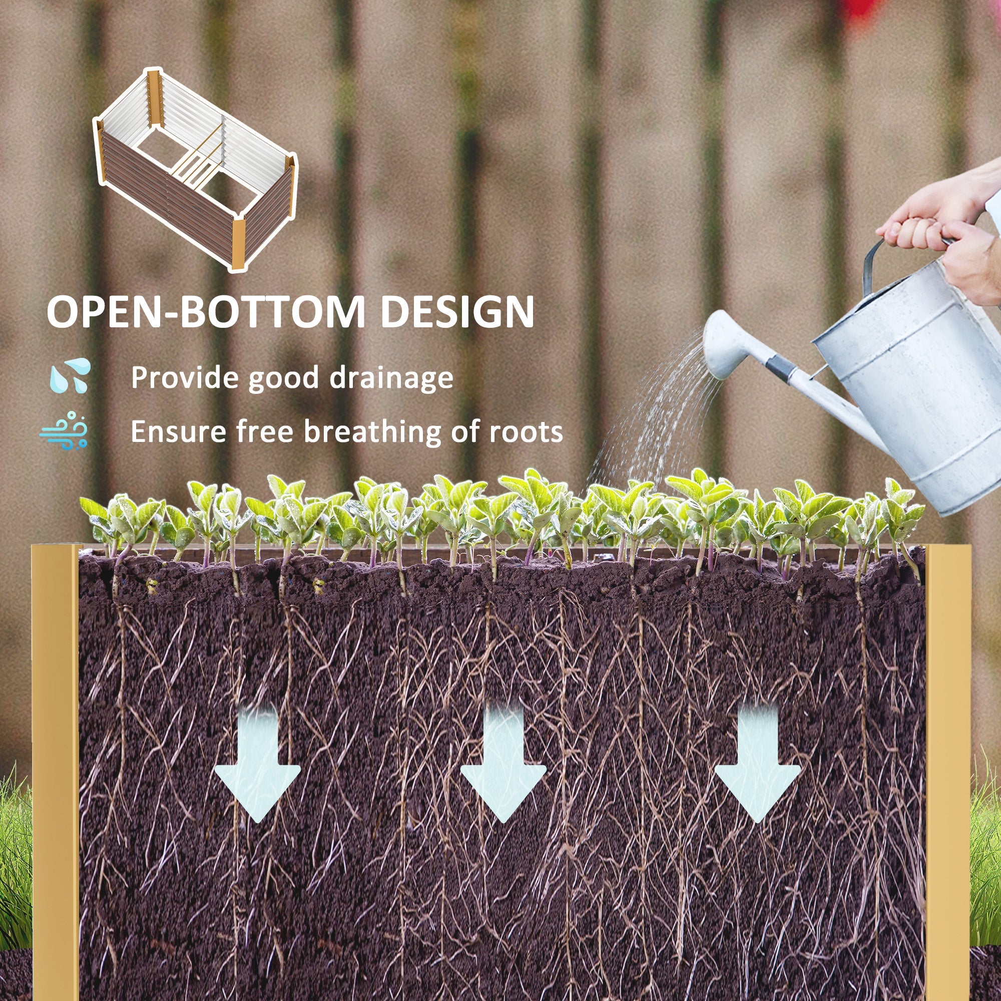 Outsunny Set of 2 Galvanized Planters for Outdoor Plants, 4' x 2' x 2' Raised Garden Bed, Distressed Dark Brown
