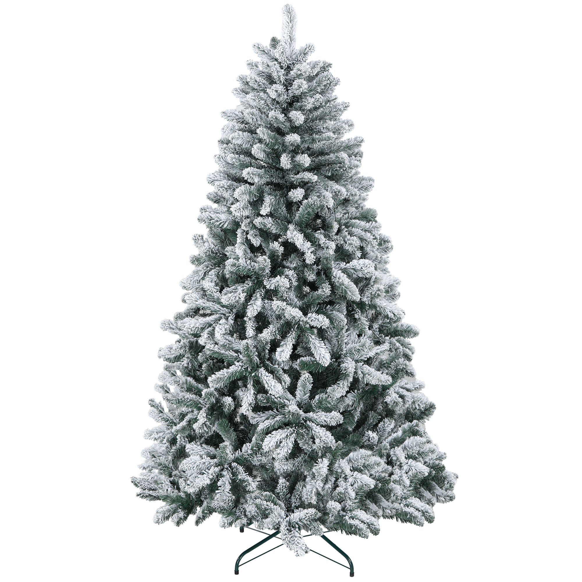 HOMCOM 6 Foot Artificial Flocked Christmas Tree with Snow, Metal Stand, Hinged Xmas Tree for Home Office Holiday