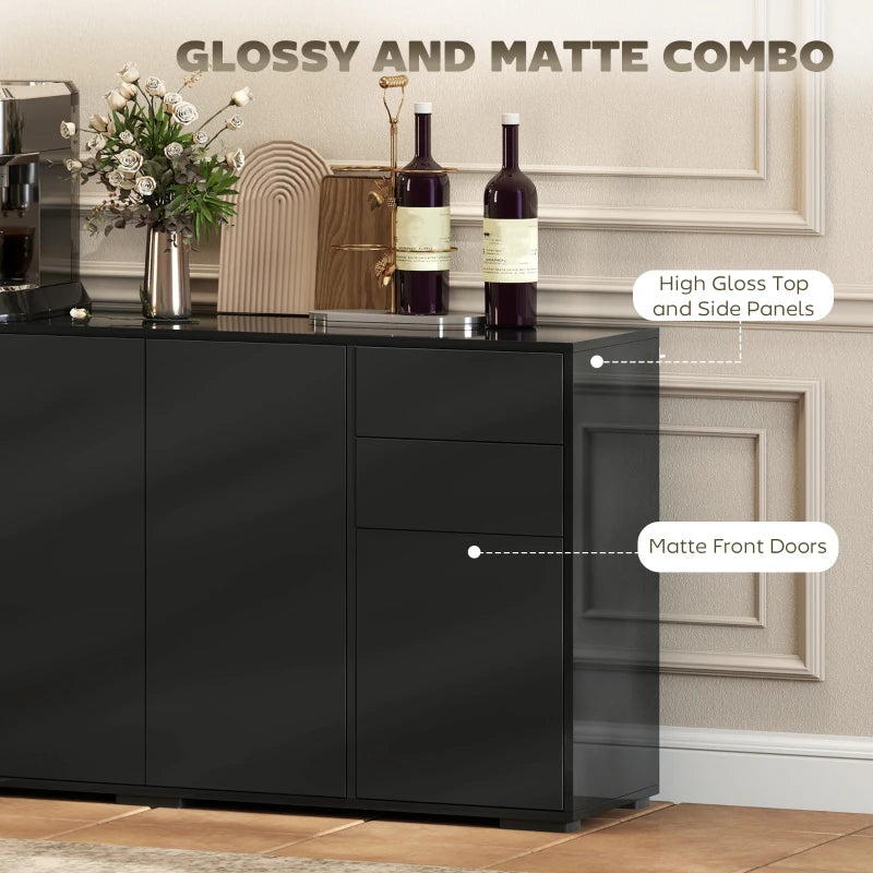 Kitchen Sideboard Storage Cabinet, Modern Coffee Bar Cabinet with Push-Open Design and 2 Drawers for Living Room, Black