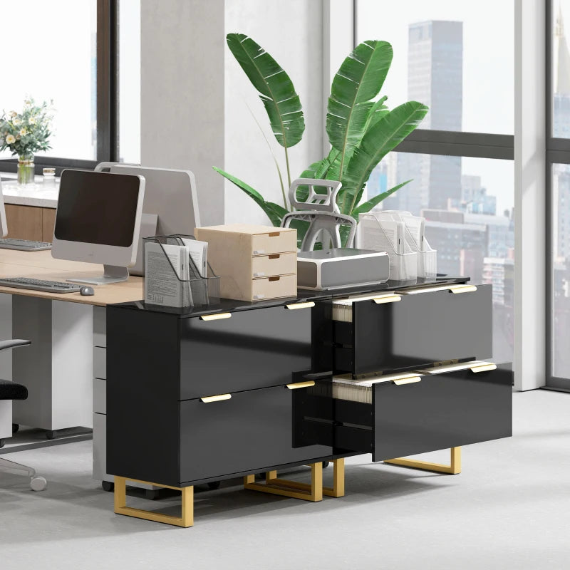 Lateral File Cabinet with 2 Drawers, Modern Filing Cabinet for Letter/A4/Legal Size Files, High Gloss Black