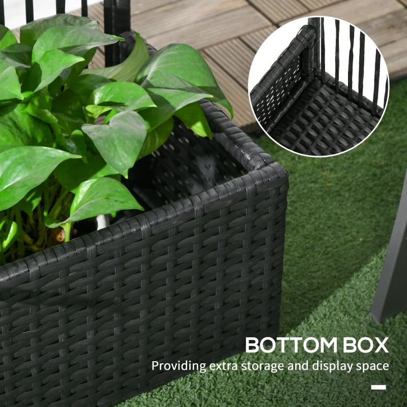 Raised Garden Bed with Lattice Trellis, Rattan Outdoor Planter with Storage for Garden, Patio, Balcony, Black
