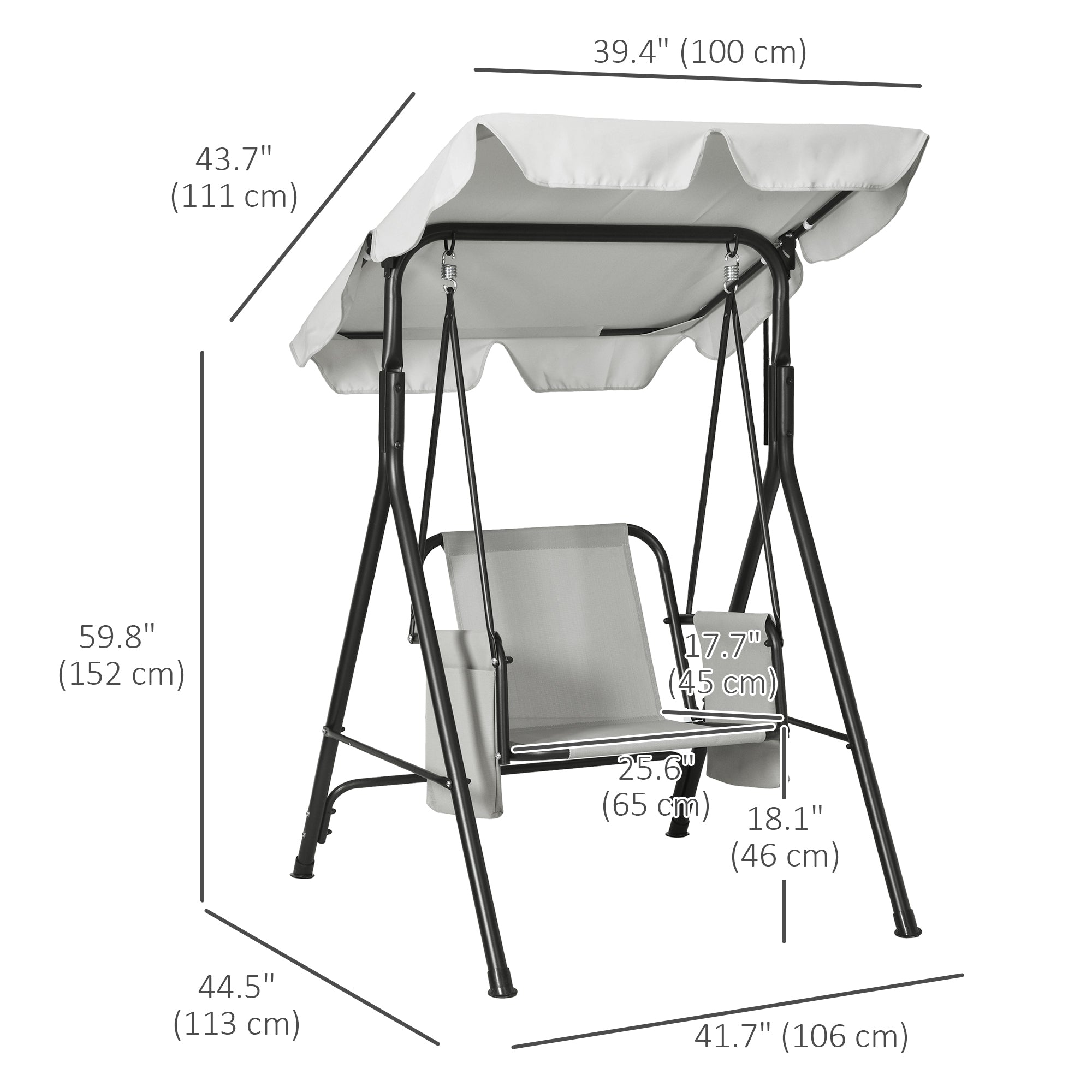 Outsunny 1-Seat Patio Swing Outdoor Porch Glider Adjustable Canopy Removable Cushions Garden Poolside
