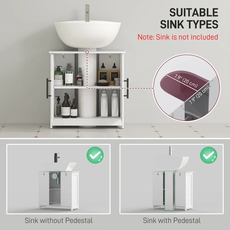 Farmhouse Pedestal Sink Storage Cabinet, Bathroom Under Sink Cabinet with 2 Barn Doors and Adjustable Shelf, White