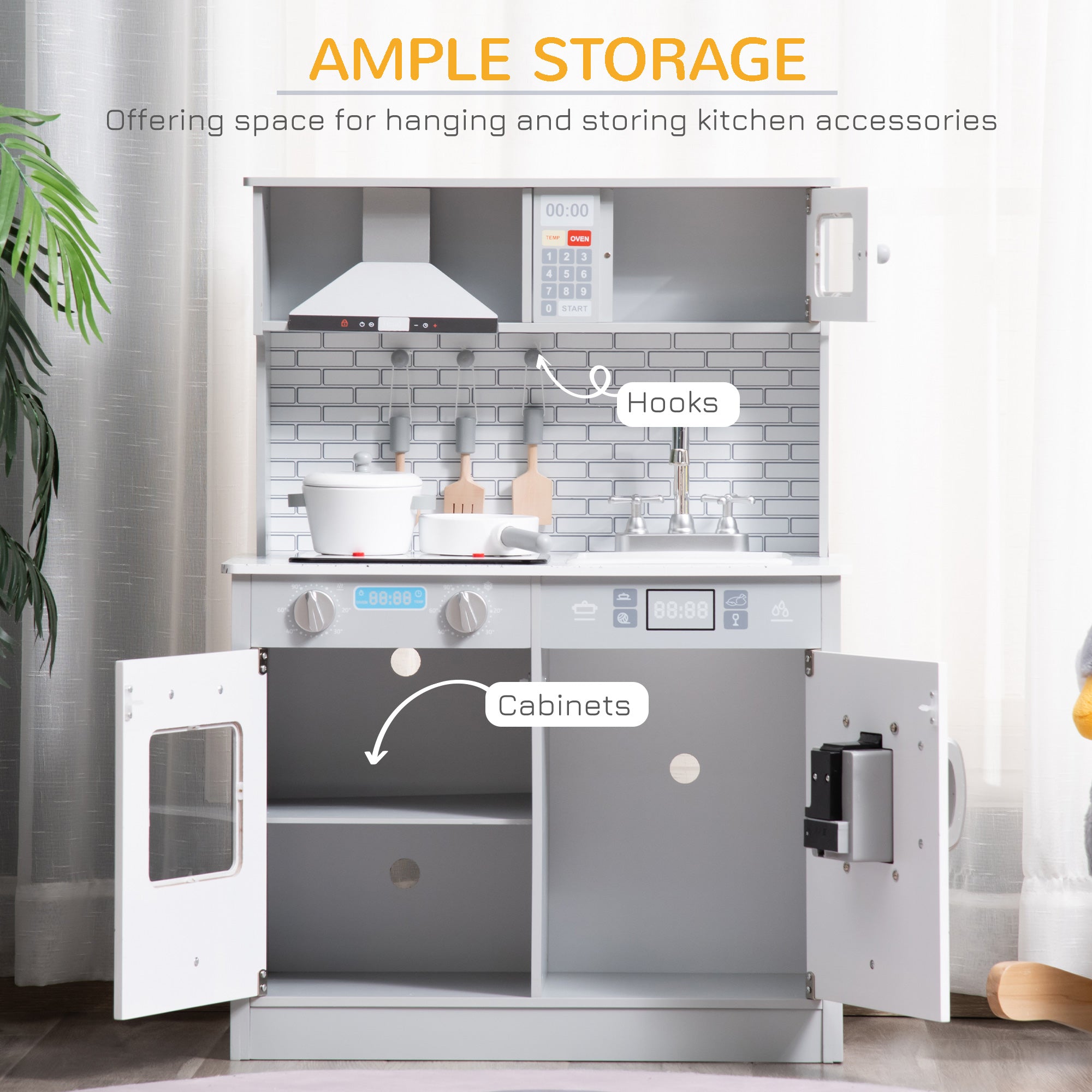 Qaba Kids Cooking Toy Set - Educational Pretend Kitchen with Sound & Light Effects, Ideal for 3-6 Years Old