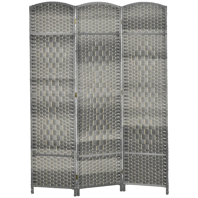 6 Ft Tall Folding Room Divider, 3 Panel Portable Privacy Screen, Hand-Woven Partition Wall Divider, Mixed Grey