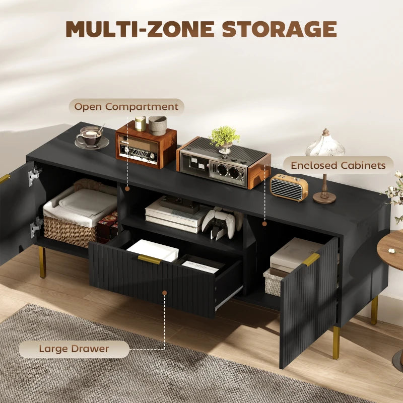 Modern TV Console for TVs up to 60 Inch, Entertainment Center with Smart RGB LED Lights and Soft Close Doors, Black