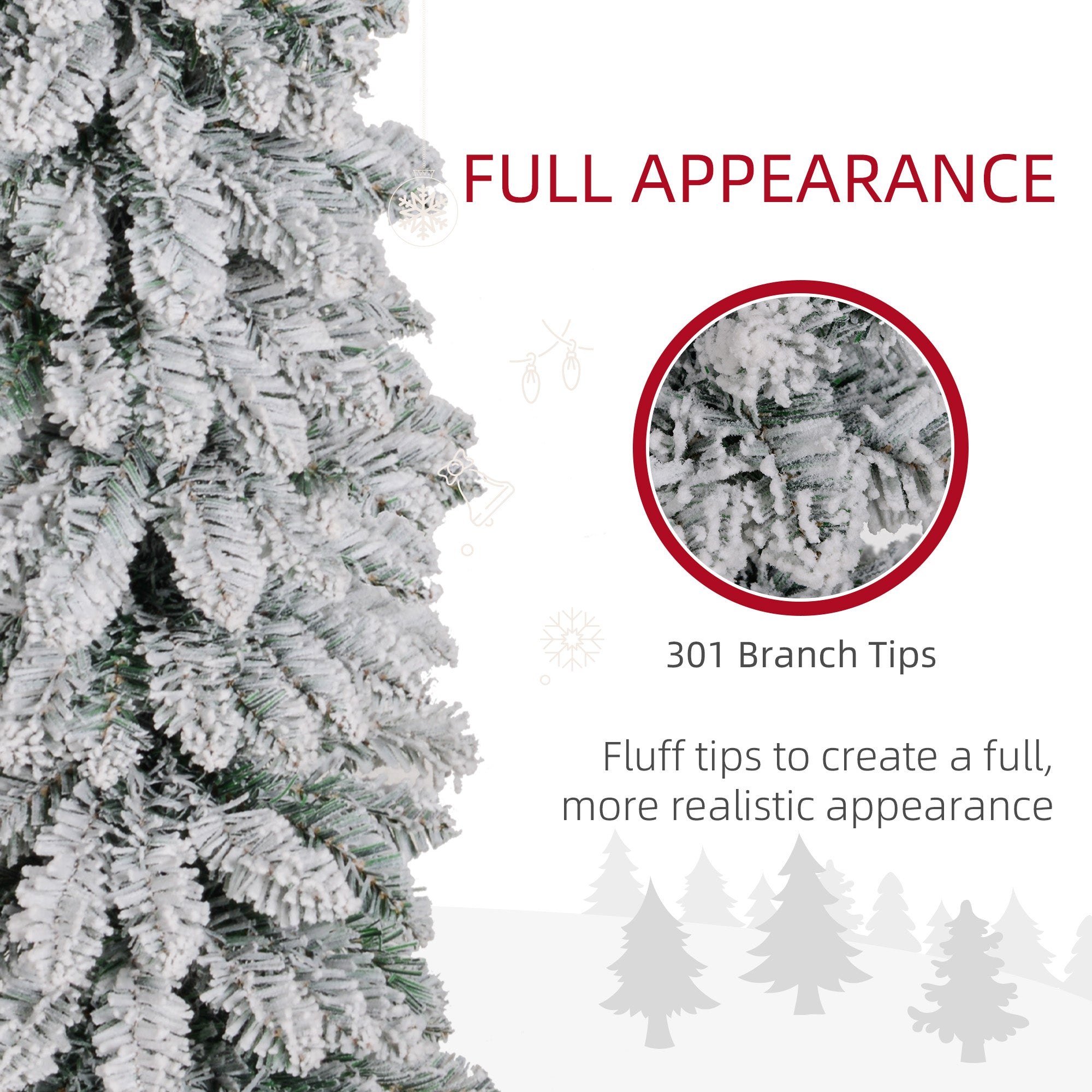 HOMCOM 5ft Snow-Flocked Artificial Christmas Tree, Slim Pencil Xmas Tree with 301 Realistic Branches, Metal Base, Green