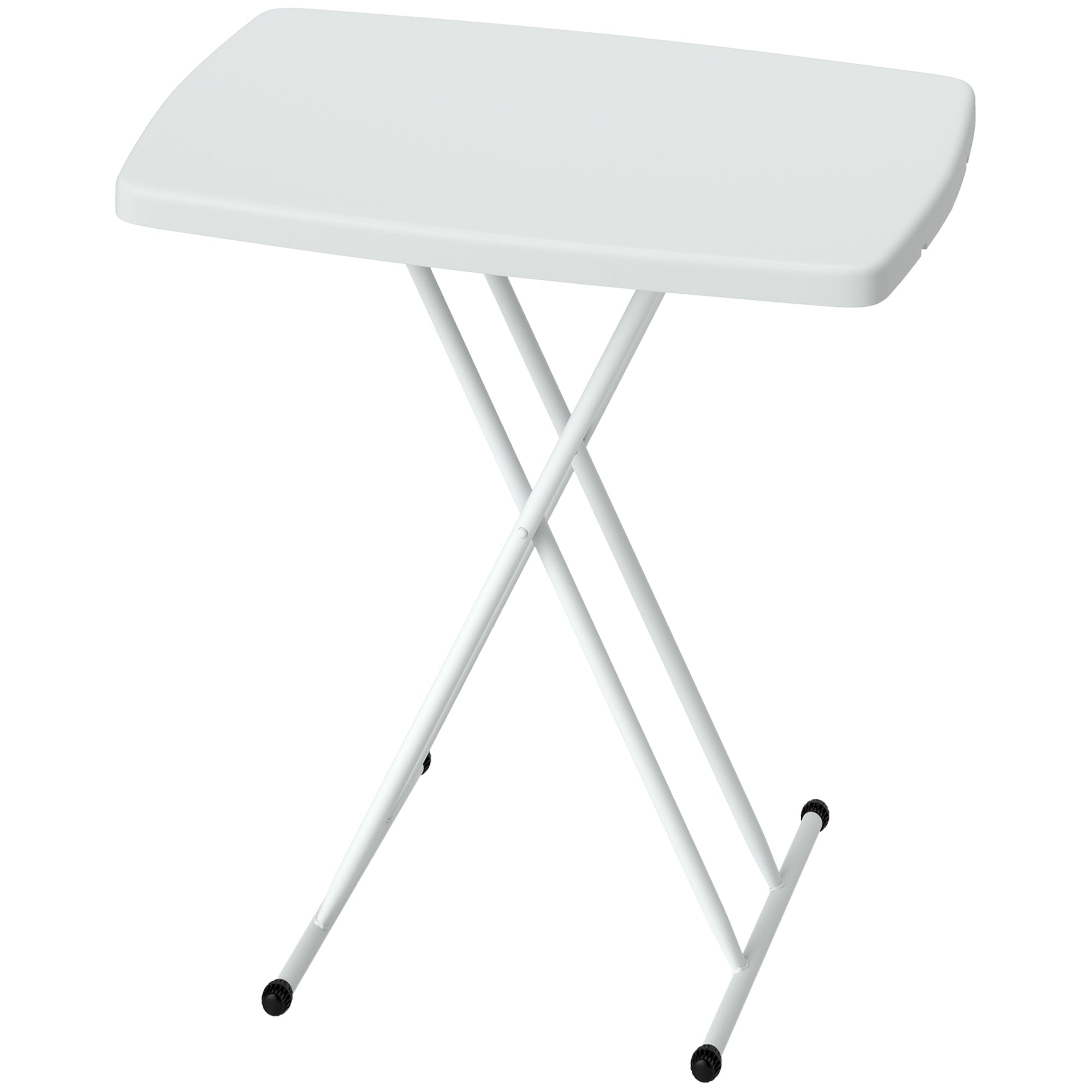 Outsunny Portable Patio Side Table, Height Adjustable Outdoor Side Table, Folding Balcony Table with HDPE Top and Metal Frame for Balcony Poolside Deck, White