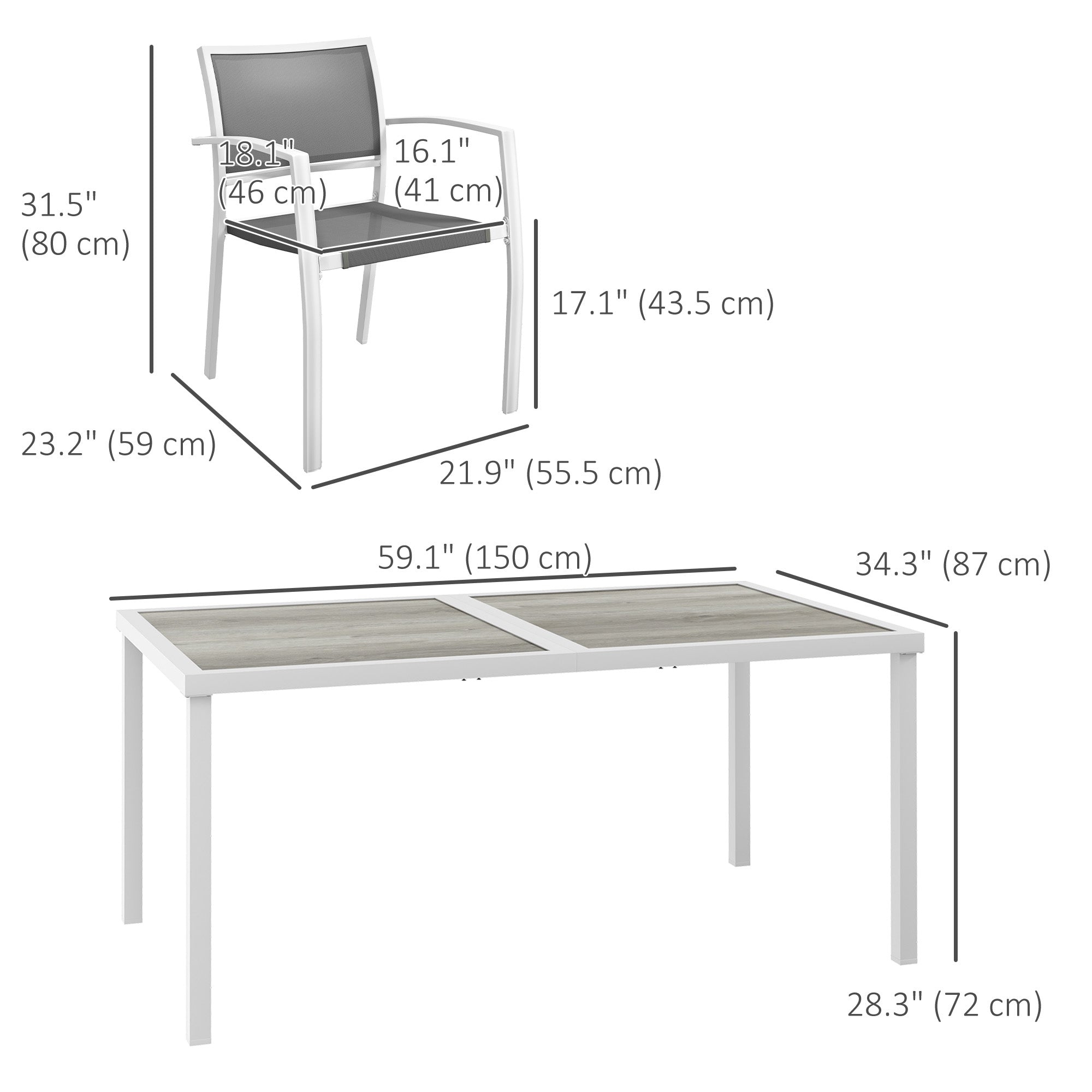 Outsunny 7 Pieces Outdoor Dining Set with 6 Stackable Chairs, Patio Table and Chairs with Plastic Top, Breathable Mesh Seat Back