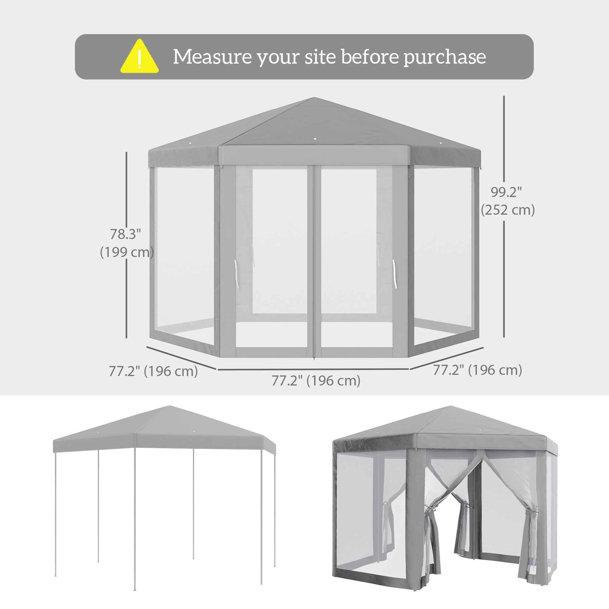 Outsunny Hexagon Party Tent, Patio Gazebo with Netting Mesh, Dark Grey