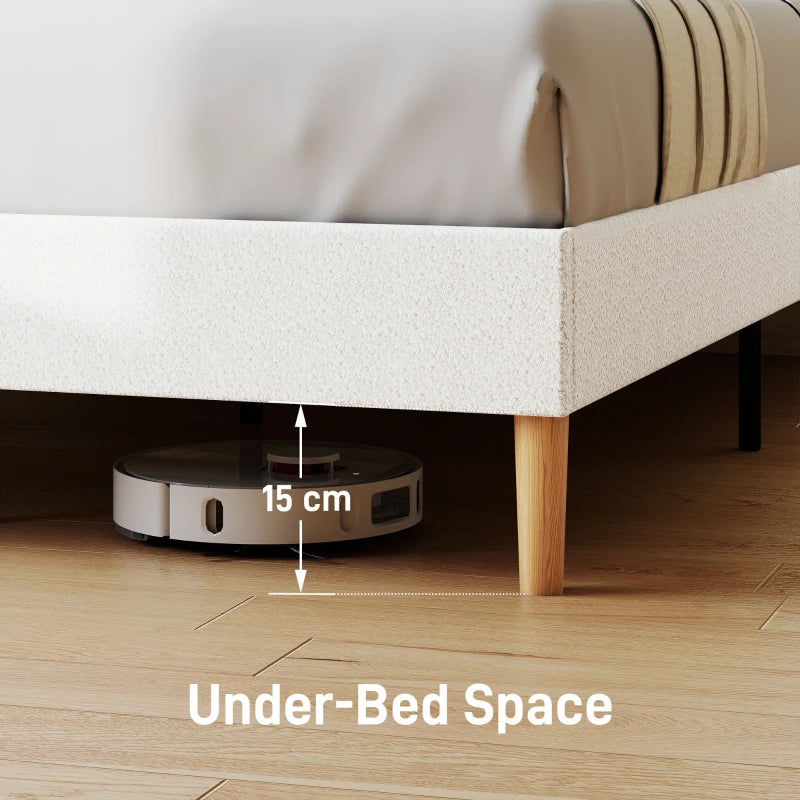 Queen Size Bed Frame with Adjustable Headboard Upholstered Platform Bed Frame with Wood Slat Support Noise Free White