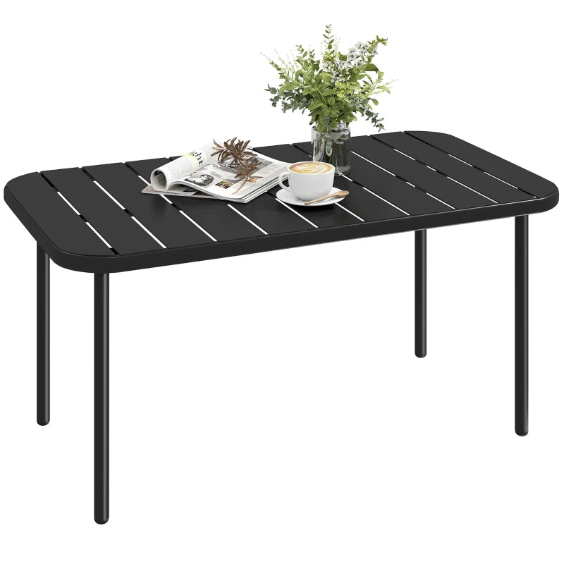Outdoor Coffee Table, All-Weather Rectangle Metal Patio Coffee Table with Slatted Tabletop for Outside