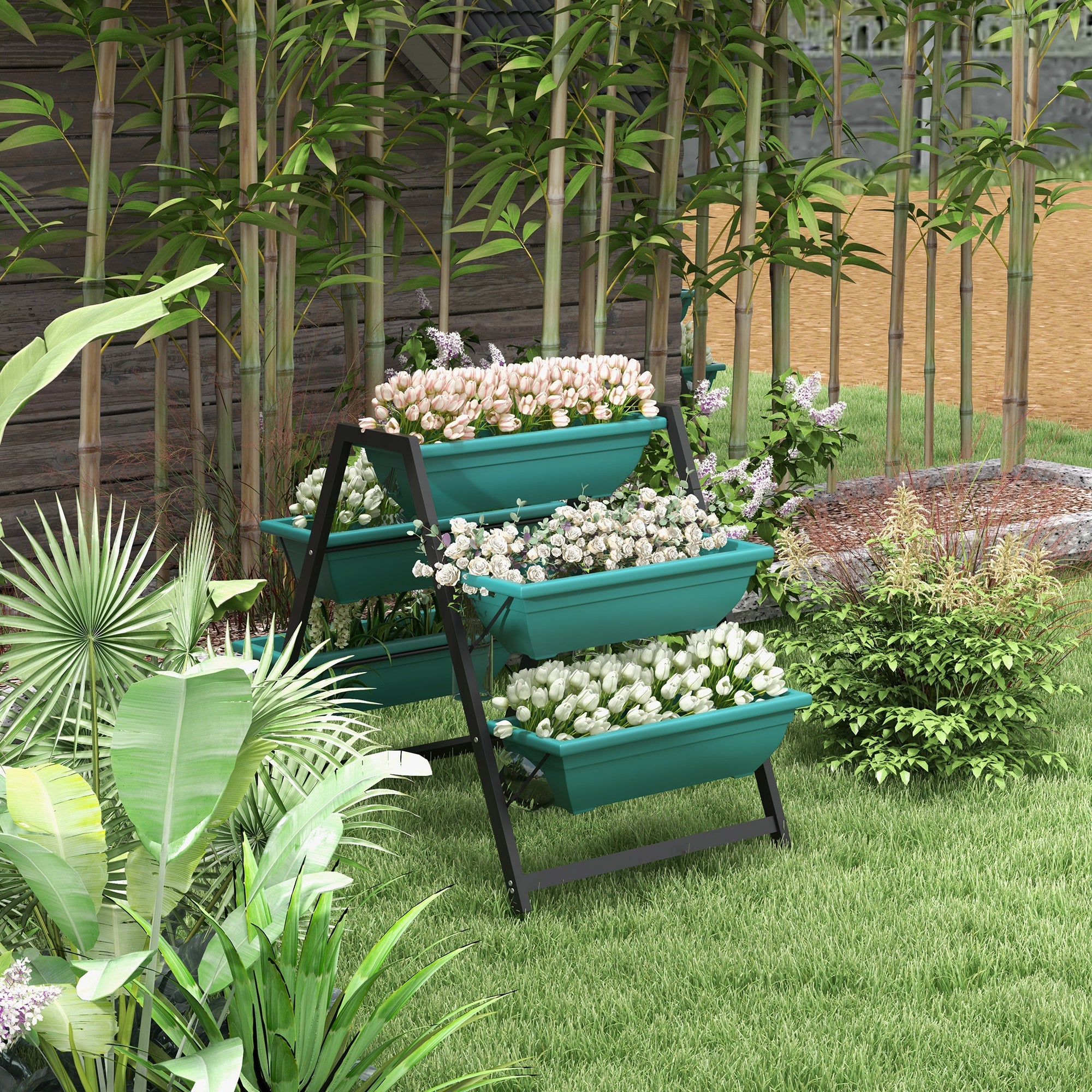Outsunny 3-Tier Vertical Garden Planter Outdoor Plant Stand with 5 Boxes for Vegetables Flowers Grow Container